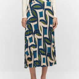 MANGO Geometric Printed Accordion Pleated Midi Skirt-image-97