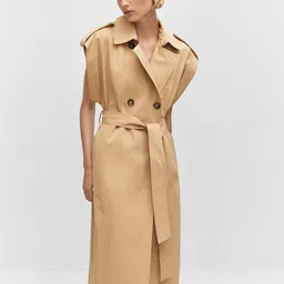 MANGO Pure Cotton Double-Breasted Trench Coat with Belt-image-7
