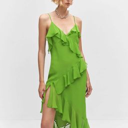 MANGO Asymmetric Hem Ruffled A-Line Midi Dress-5