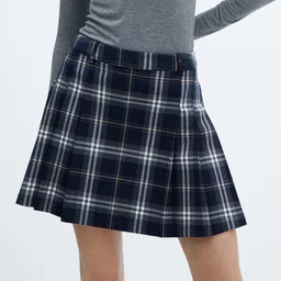 MANGO Checked Pleated Flared Mini Skirt-picture-20