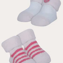 Baby Moo Girls Pack of 2Lady Bug Stripes Cotton Soft Socks Booties-49