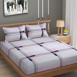 RIDHAAN White & Pink Geometric 210 TC King Bedsheet with 2 Pillow Covers-image-91