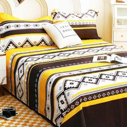Story@home Yellow & White Geometric Other 4 Piece Double Queen Regular Bedding Set-image-12