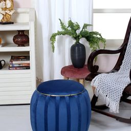 Shadowkart Navy Blue Round Velvet Wooden Ottomans-image-94