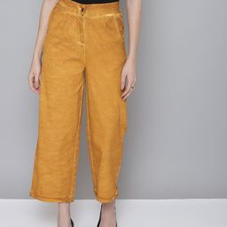 SASSAFRAS Women Mustard Yellow Twill Cotton Faded Culottes Trousers-picture-47