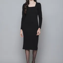 SASSAFRAS Black Ribbed Formal Sheath Dress-picture-58