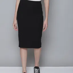 SASSAFRAS Black Solid Pencil Skirt-picture-32