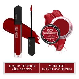 LOVE EARTH Set Of 2 Liquid Mousse Matte Lipstick - 6ml-Lip Tint & Cheek Tint Multipot - 8g-7