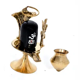 Navyaksh Gold Toned & Black Brass Shivling With Lota Decorative Showpiece-5