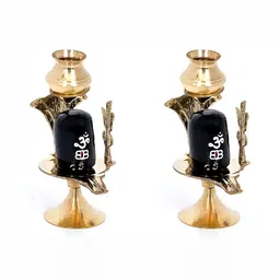 Navyaksh Gold Toned & Black Brass Shivling With Lota Showpiece-6