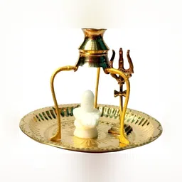 Navyaksh Gold Toned & White Shivling with Brass Plate Decorative Showpiece-image-58