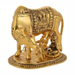 Navyaksh Gold Toned Brass Kamdhenu Cow & Calf with Bal Gopal Krishna Decorative Showpiece-image-75