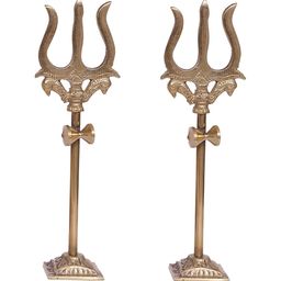 Navyaksh Gold Toned Brass Trishul Stand With Damru Showpiece-image-99