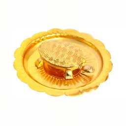 Navyaksh Gold Toned Metal Feng Shui Tortoise on Plate Showpiece-image-11