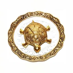 Navyaksh Gold Toned & White Feng Shui Tortoise With Plate Showpiece-58
