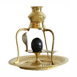 Navyaksh Gold Toned Brass Shivling with Sheshnag and Black Stone Ling Showpiece-9