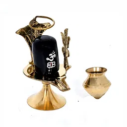 Navyaksh Black and GoldToned 2 Pieces Brass Shivling With Lota Decorative Showpiece-10