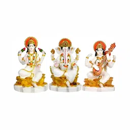 krishnagallery1 Wwhite & Gold toned 3 Pcs Religious Marble Showpiece-picture-3