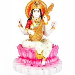 krishnagallery1 White & Pink Saraswati Marble Idol Showpiece-image-71