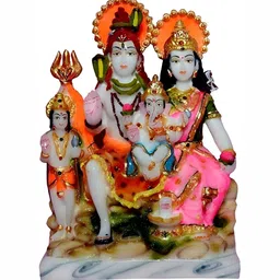 krishnagallery1 White & Gold Toned Marble Shiva Parivaar Religious Idol Showpiece-image-83