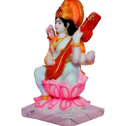 krishnagallery1 White & Orange Goddess Saraswati Religious Idol Showpiece-image-58