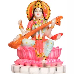 krishnagallery1 White & Pink Marble Saraswati Mata Idol Showpiece-image-57