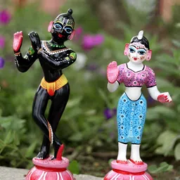 krishnagallery1 Black & Blue 2 Pcs Radha Krishan Statue Idol Brass Showpiece-0