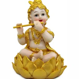 krishnagallery1 White & Gold Toned Lord Krishna Idol Showpiece-image-71