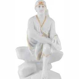 krishnagallery1 White & Gold Toned Lord Sai Baba Religious Idol Showpiece-image-78