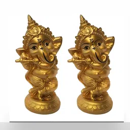 krishnagallery1 2 Pieces Gold Toned Marble Ganesh Statue Showpiece-37