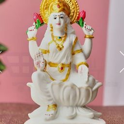 krishnagallery1 White & Gold Toned Marble Laxmi Mata Idol Showpiece-image-67