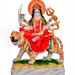 krishnagallery1 White & Orange Durga Mata Idol Marble Showpiece-32