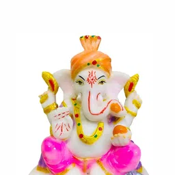 krishnagallery1 White & Orange Marble Ganesha Showpiece-image-95