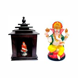 krishnagallery1 White & Orange 2 Pcs Saibaba With Temple & Lord Ganesha Idol Showpieces-image-62