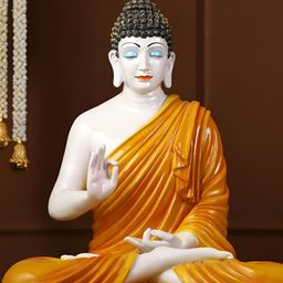GW CREATIONS Orange Marble Large Lord Gautam Meditating Buddha Idol Showpiece-image-96