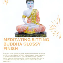 GW CREATIONS White & Orange Marble Buddha Idol Showpiece-image-69