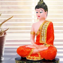 GW CREATIONS Orange & Gold-Toned Buddha Idol Showpiece-image-85