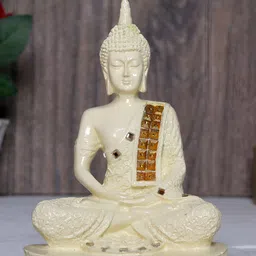 GW CREATIONS Yellow & Gold-Toned Marble Medium Buddha Idol Showpiece-image-86