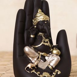 eCraftIndia Black & White Textured Palm Ganesha Idol Showpiece-1