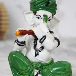 eCraftIndia Green & White Lord Ganesha Playing Flute Showpiece-20