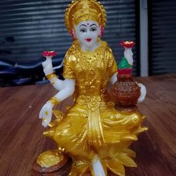 VAMIKA HANDICRAFTS White & Gold-Toned Goddess Laxmi Religious Idol Showpiece-image-7