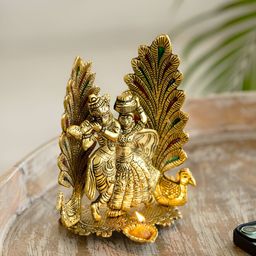 ExclusiveLane Gold Toned Radha Krishna & Peacock Idol & Diya Decorative Showpiece Figurine-image-76