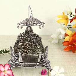 HANDICRAFTS PARADISE Silver Toned Religious Singhasan Showpiece-image-25