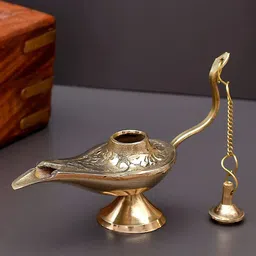 Ascension Beige Textured Metal Aladdin Chirag Lamp Showpiece-30