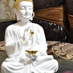 krishnagallery1 White & Gold Toned Buddha Religious Idol Showpiece-image-48