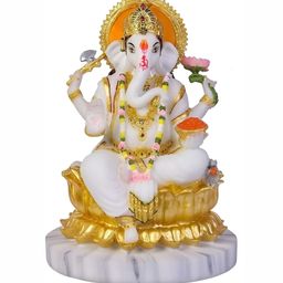krishnagallery1 White & Gold Toned Marble Ganesh Ji Idol Showpiece-1