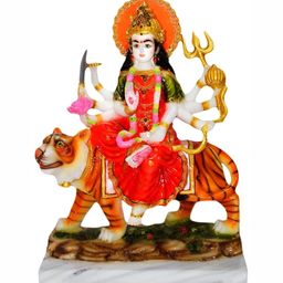 krishnagallery1 White & Orange Marble Durga Maa Showpiece-image-29