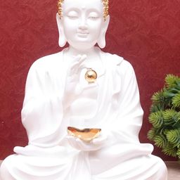 krishnagallery1 White & Gold Toned Buddha Brass Idol Showpiece-picture-2