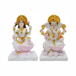 krishnagallery1 White 2 Pcs Goddess Laxmi & Lord Ganesh Idol Showpiece-image-82