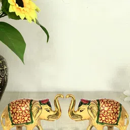 HANDICRAFTS PARADISE Gold Toned 2 Pieces Elephant Sculpture Idol Showpiece-image-75